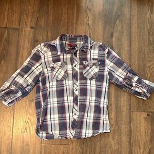 Boys Plaid Button-Down Shirt in Blue & Red